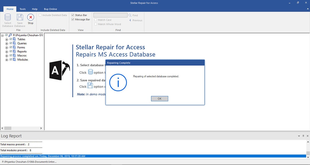 Successfully save repaired MS Access database