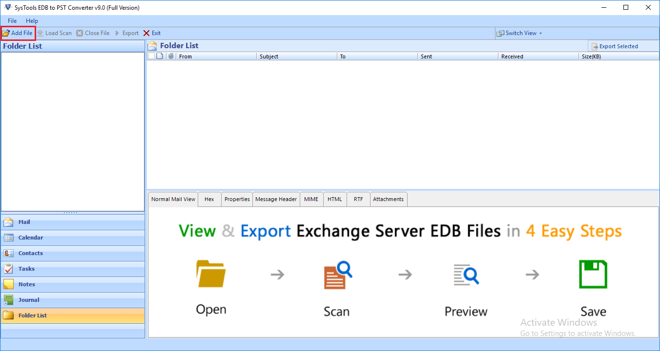 Exchange EDB to PST Converter - Home Screen
