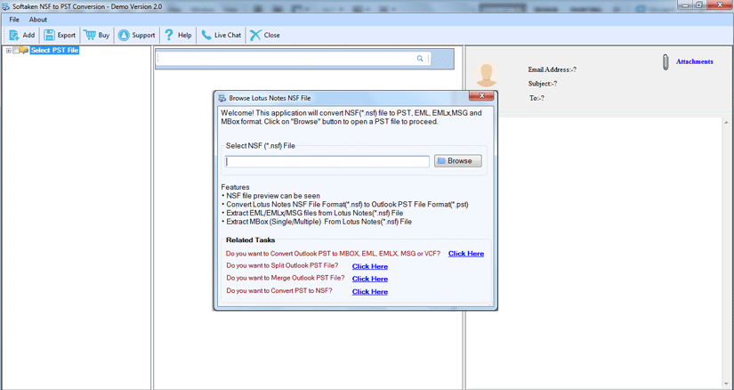 NSF to PST Converter - User Interface