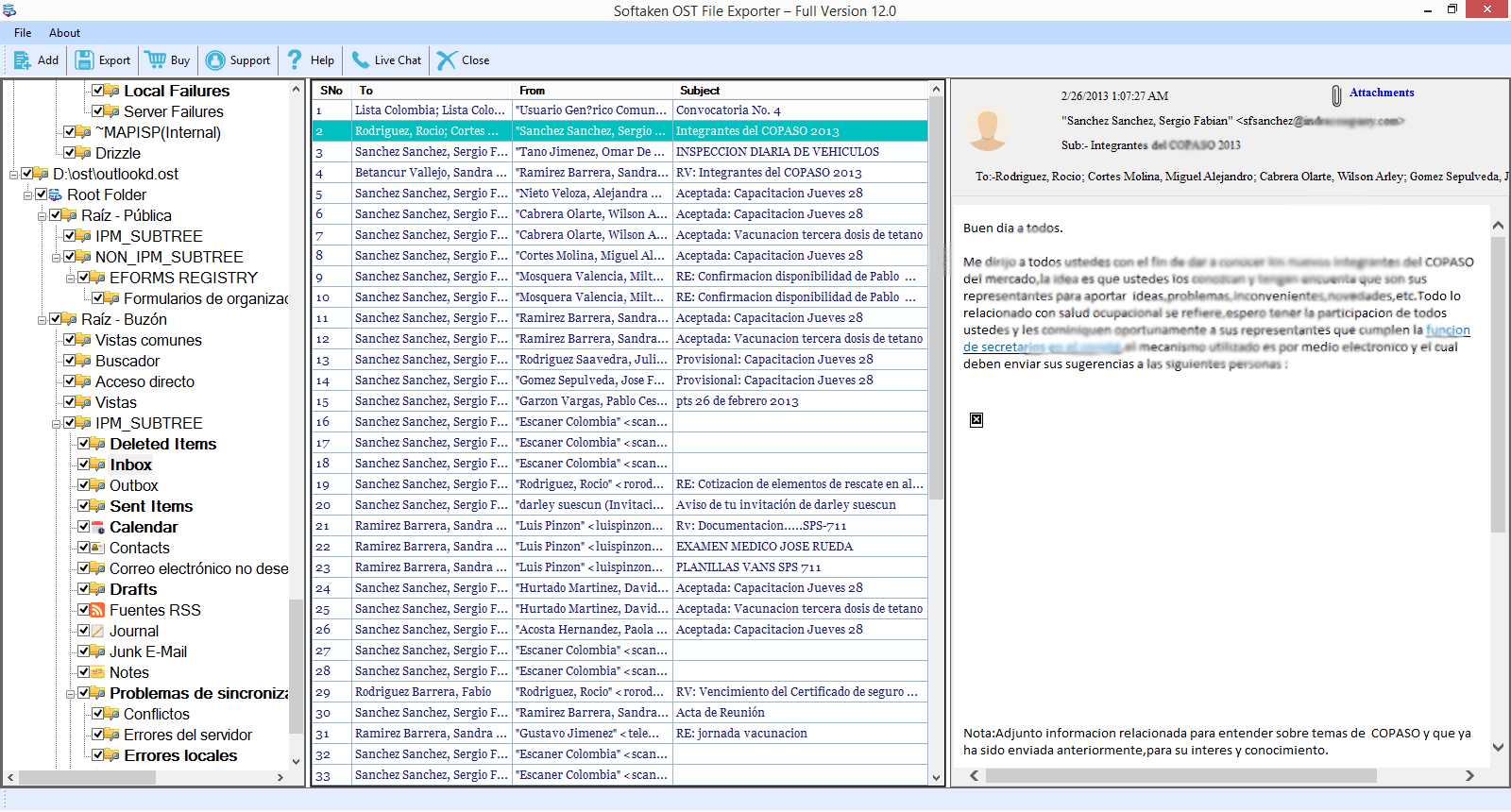 Preview all Recovered OST Emails with Attachments in preview panel