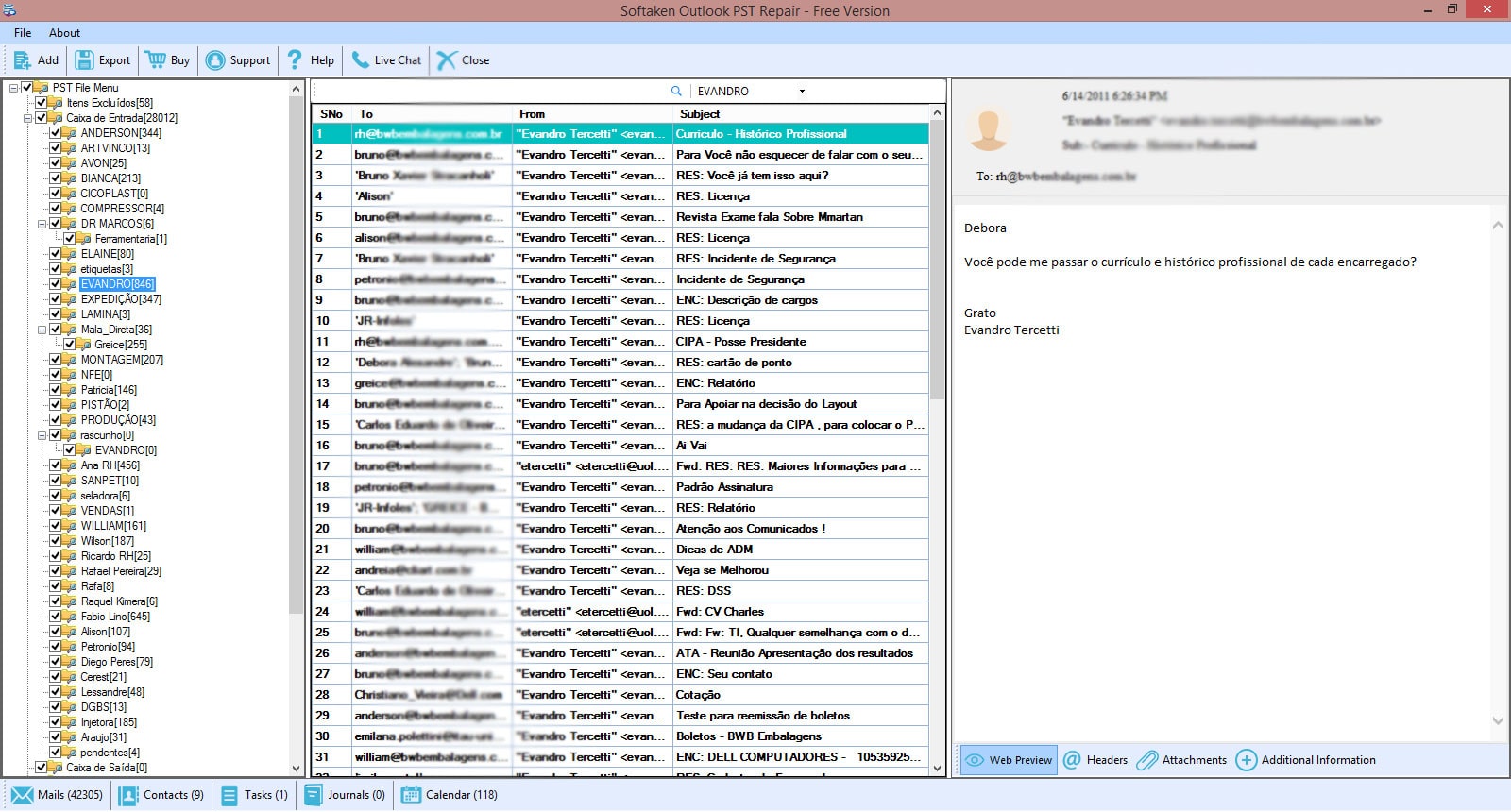 Select Outlook PST File and Preview all Emails with Attachment
