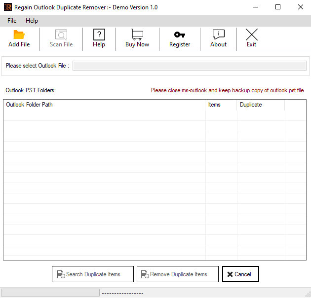 Outlook Duplicate Remover tool - Step 1