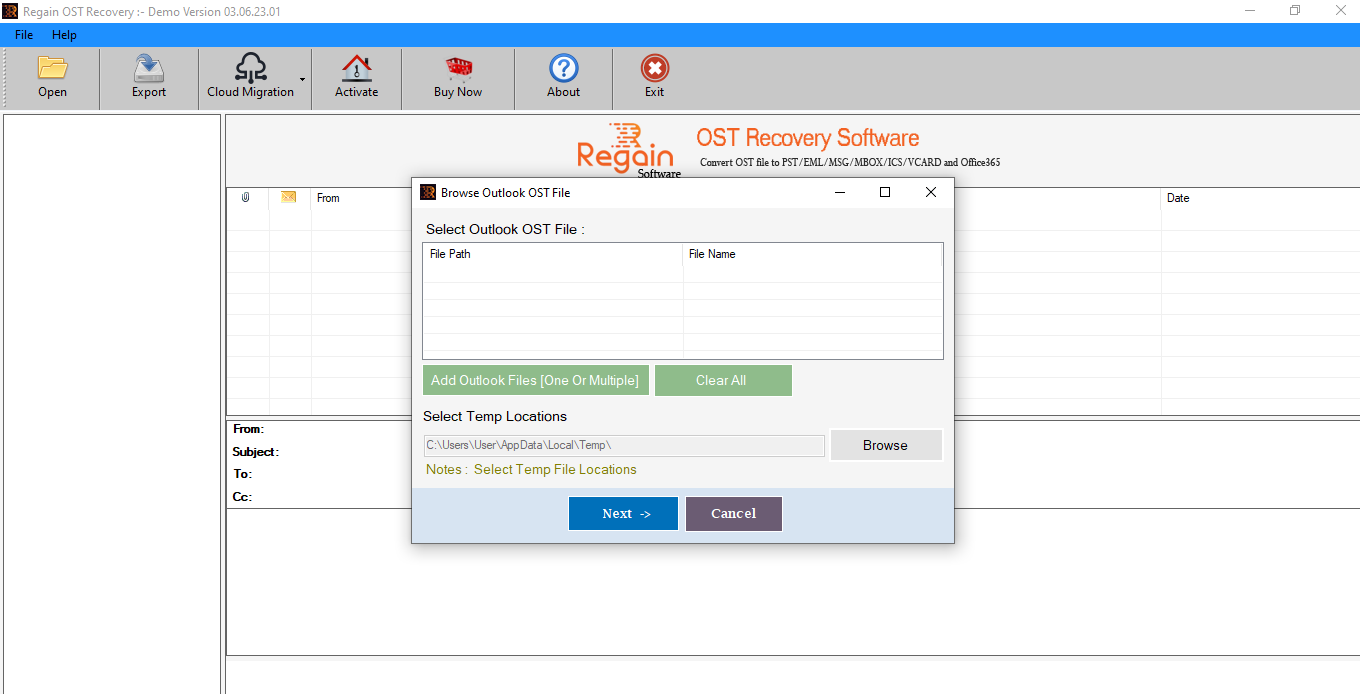 OST File Recovery Tool - Step 1