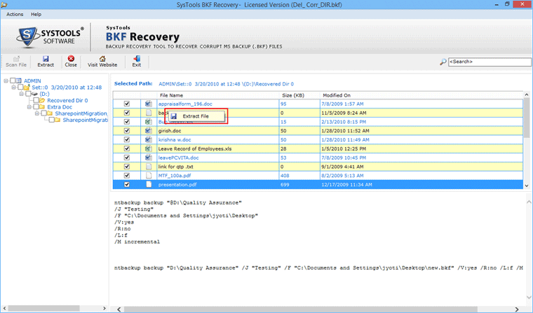 Select Windows Backup file for recovery