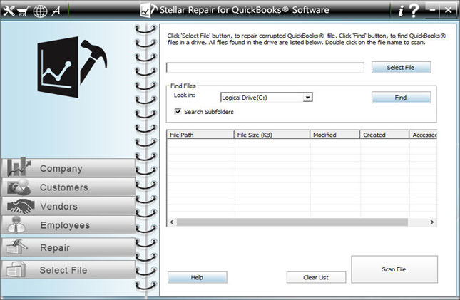 QuickBooks Recovery Tool - User Interface
